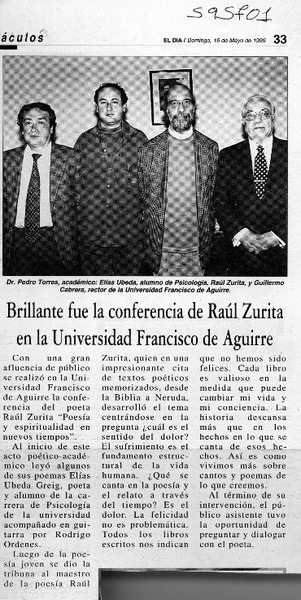 Brillante fue la conferencia de Raúl Zurita en la Universidad Francisco de Aguirre  [artículo]