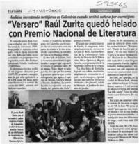 "Versero" Raúl Zurita quedó helado con Premio Nacional de Literatura  [artículo]