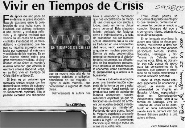 Vivir en tiempos de crisis  [artículo] Mariano López