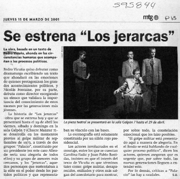 Se estrena "Los jerarcas"  [artículo] S. U.