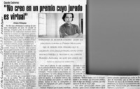 "No creo en un premio cuyo jurado es virtual"  [artículo] Ximena Villanueva