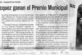 Contreras y Wacquez ganan el Premio Municipal  [artículo]