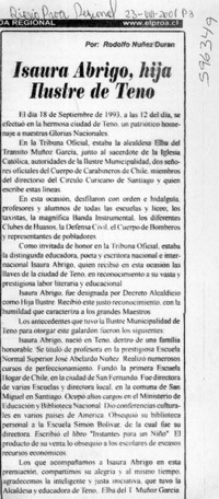Isaura Abrigo, hija Ilustre de Teno  [artículo] Rodolfo Núñez Durán