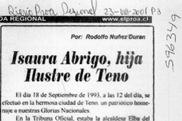 Isaura Abrigo, hija Ilustre de Teno  [artículo] Rodolfo Núñez Durán