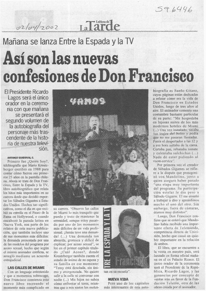 Así son las nuevas confesiones de Don Francisco  [artículo] Antonio Sandoval C.