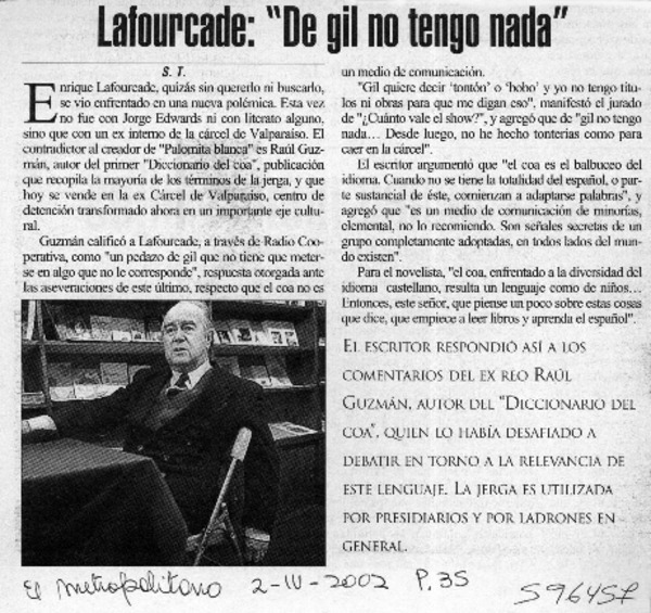 Lafourcade, "De gil no tengo nada"  [artículo] S. T.