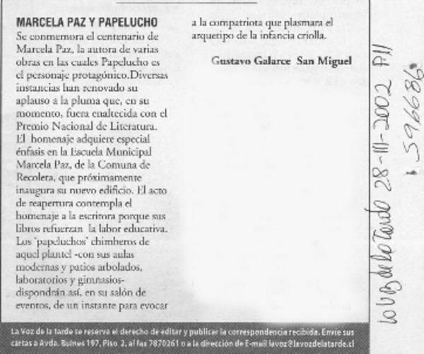 Marcela Paz y Papelucho  [artículo] Gustavo Galarce