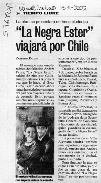 "La negra Ester" viajará por Chile  [artículo] Valentina Kaulen