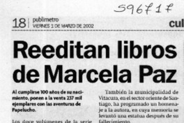 Reeditan libros de Marcela Paz  [artículo]