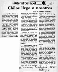 Chiloé llega a nosotros  [artículo] Andrés Sabella.