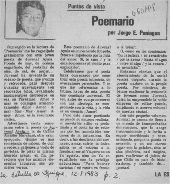 Poemario  [artículo] Jorge E. Paniagua.