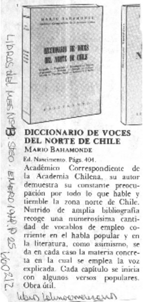 Diccionario de voces del norte de Chile.  [artículo]