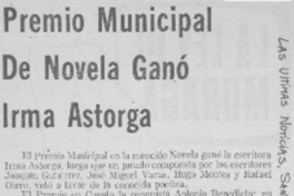 Premio Municipal de novela ganó Irma Astorga.