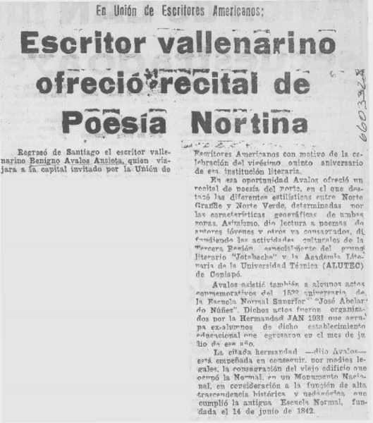 Escritor vallenarino ofreció recital de poesía nortina.