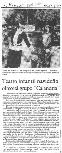 Teatro infantil navideño ofrecerá grupo "Calandria".  [artículo]