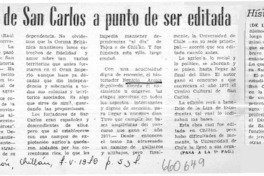 Historia de San Carlos a punto de ser editada  [artículo] Raúl Garrido García.