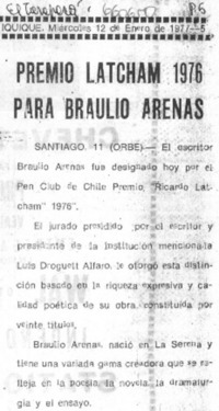 Premio Latcham 1976 para Braulio Arenas.