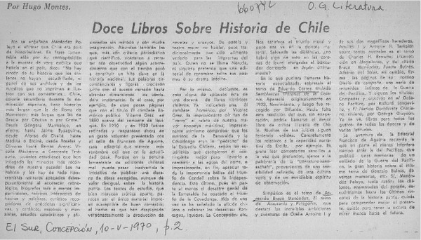 Doce libros sobre historia de Chile  [artículo] Hugo Montes.