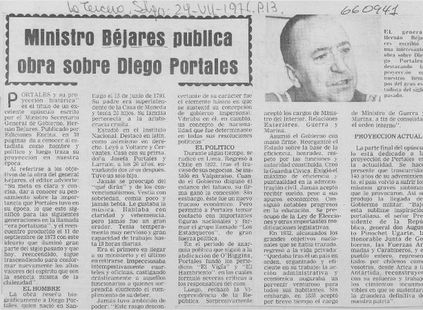 Ministro Béjares publica obra Diego Portales.