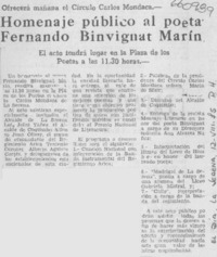 Homenaje público al poeta Fernando Binvignat Marín.