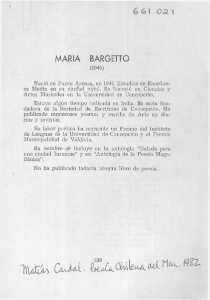 Maria Bargetto  [artículo] Matías Cardal.