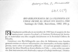 Bio-bibliografía de la filosofía en Chile desde el siglo XVI hasta 1980