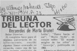 Recuerdos de Marta Brunet  [artículo] Guillermo Berndt Vivanco.