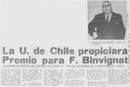 La U. de Chile propiciará Premio para F. Binvignat.