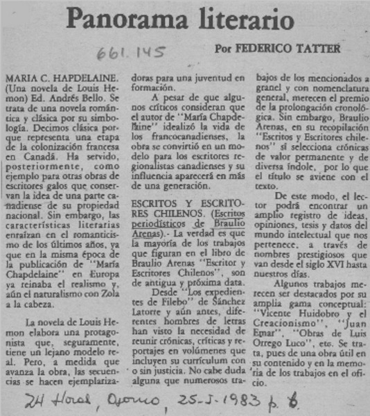 Panorama literario  [artículo] Federico Tatter.