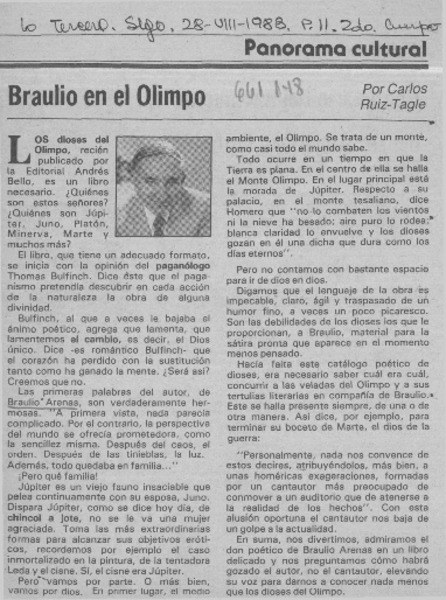 Braulio en el Olimpo  [artículo] Carlos Ruiz-Tagle.