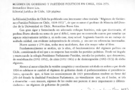 Régimen de gobierno y partidos políticos en Chile, 1924-1973  [artículo] Sergio Carrasco Delgado.