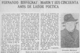 Fernando Binvignat Marín y sus cincuenta años de labor poética.