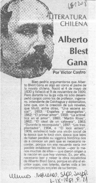 Alberto Blest Gana  [artículo] Víctor Castro.