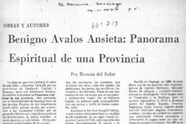 Benigno Avalos Ansieta: Panorama espiritual de una provincia  [artículo] Hernán del Solar.
