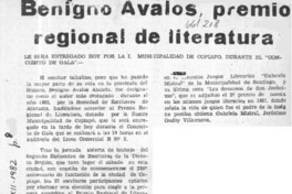 Benigno Avalos, premio regional de literatura.  [artículo]