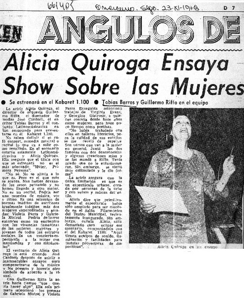 Alicia Quiroga ensaya show sobre las mujeres.