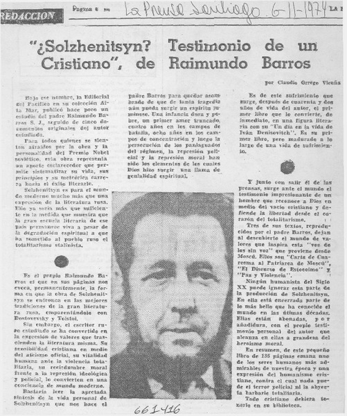¿Solzhenitsyn? testimonio de un critiano, de Raimundo Barros