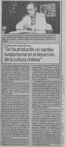 "Se ha producido un cambio fundamental en el desarrollo de la cultura chilena"  [artículo]