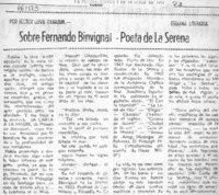 Sobre Fernando Binvignat, poeta de La Serena  [artículo] Héctor Leiva Oyarzún.