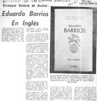 Ensayo sobre el autor: Eduardo barrios en inglés  [artículo]