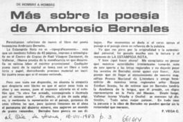 Más sobre la poesía de Ambrosio Bernales  [artículo] P. Vega G.