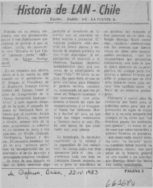 Historia de LAN-Chile  [artículo] Darío de la Fuente D.