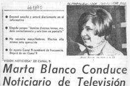 Marta Blanco conduce noticiario de televisión.  [artículo]