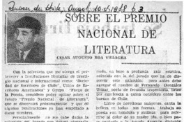 Sobre el premio nacional de literatura  [artículo] Augusto César Roa Villagra.