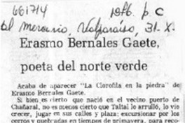 Erasmo Bernales Gaete, poeta del norte verde  [artículo] Carlos Hermosilla Castell.
