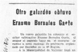 Otro galardón obtuvo Erasmo Bernales Gaete.  [artículo]