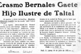 Erasmo Bernales Gaete hijo ilustre de Taltal.  [artículo]