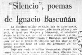 Silencio", poemas de Ignacio Bascuñán  [artículo] RAP.