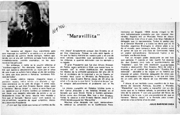 Maravillita"  [artículo] Julio Barrenechea.