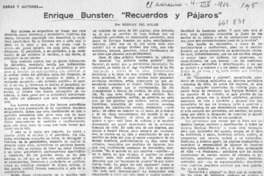 Enrique Bunster, "Recuerdos y pájaros"  [artículo] Hernán del Solar.